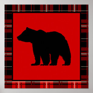 Poster Urso Preto, Xadrez Vermelha