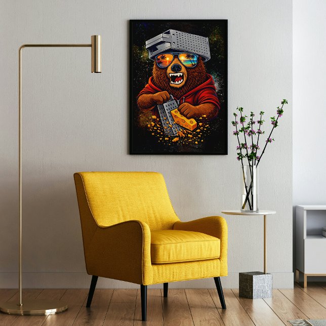 Poster Urso Retro Com Chapéu de Ralador de Queijo e Óculo (Criador carregado)