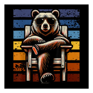 Pôster Urso Retro Legal de Óculos de Sol 70s 80s 90s Novi