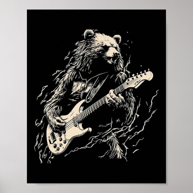 Poster Urso Retrorista Jogando Urso-De-Violão Guitarista  (Frente)