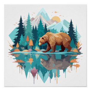 Pôster Urso Selvagem Natureza Animal Exterior Aquarela