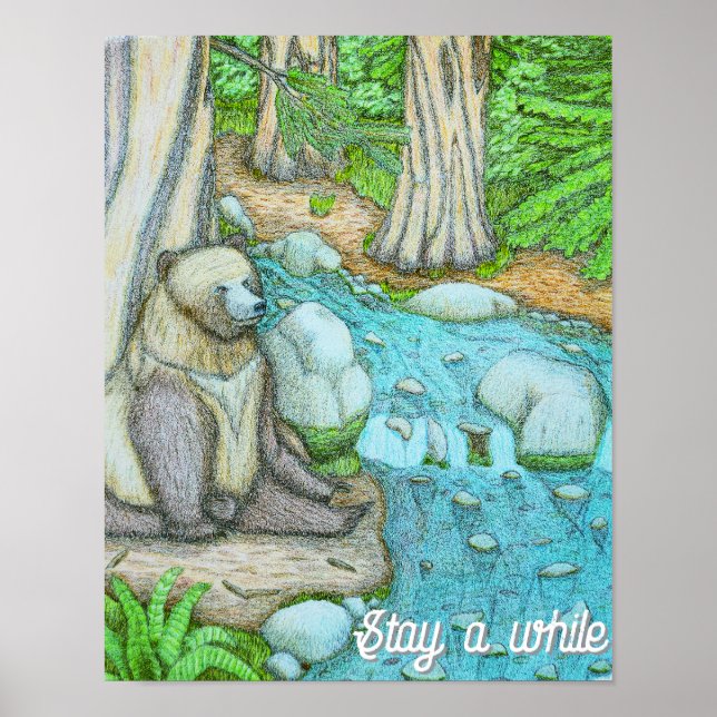 Poster Urso sentado ao lado de um riacho (Frente)
