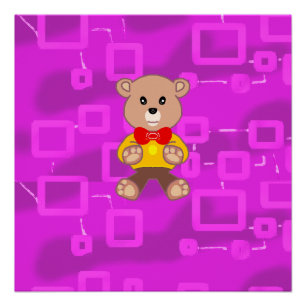 Pôster Urso Teddy com Gravata Borboleta Rosa Geométrico F