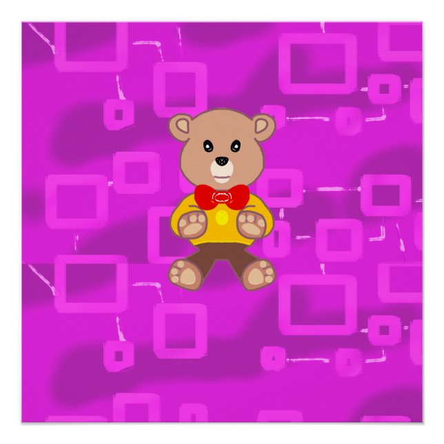 Pôster Urso Teddy com Gravata Borboleta Rosa Geométrico F (Frente)
