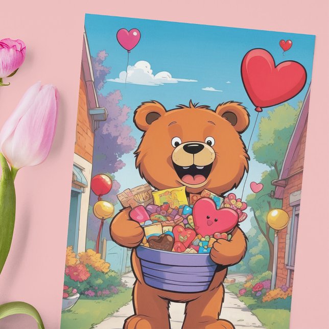 Poster Urso Teddy Sorridente com Cesta de Presentes do Di (Criador carregado)