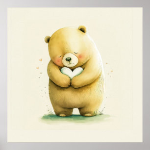 Poster Urso Triste Simples Segurando um Trabalho de arte 