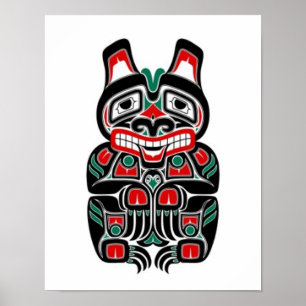Poster Urso vermelho e verde do espírito do Haida
