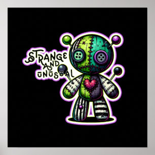 Poster Urso Voodoo Coração Verde Roxo Estranho e Incomum