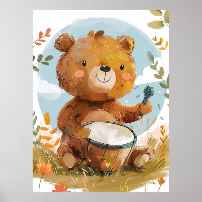 Poster Urso Whimsical Reproduzindo Arte De Parede De Tamb (Frente)