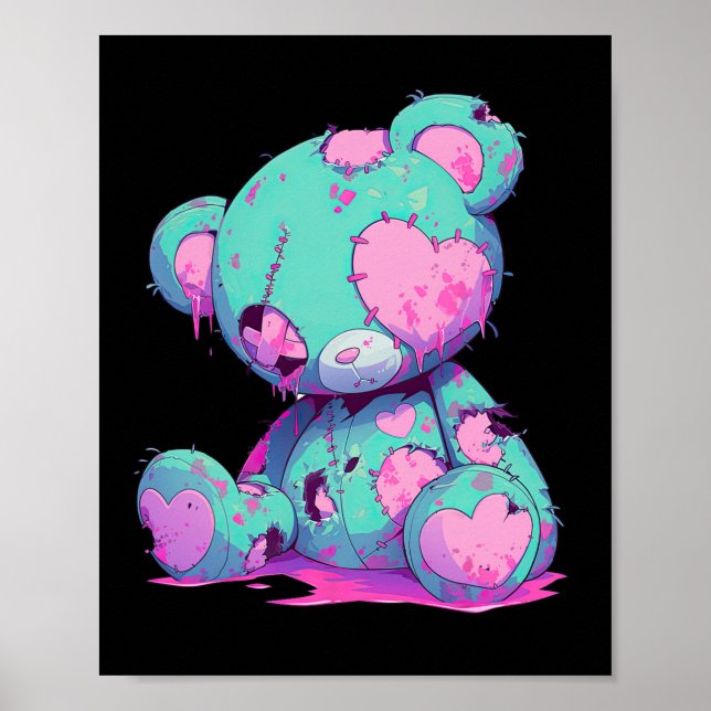 Poster Urso Zombie Testemunha Cutada e Gótico do Pastel K (Frente)
