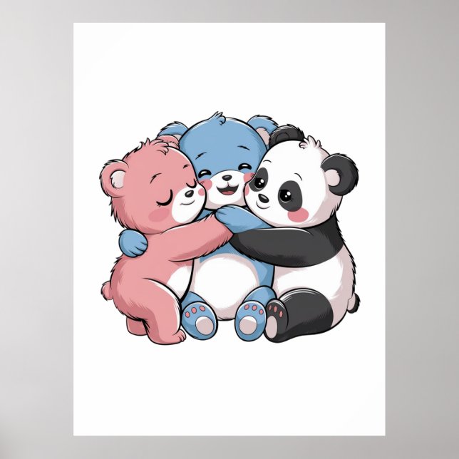 Poster Ursos de Teddy Bonitos com Panda (Frente)