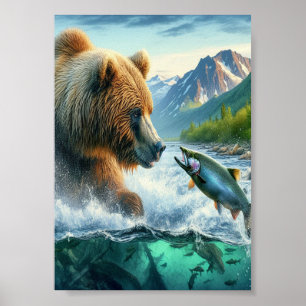 Poster Ursos grizzly com salmão de truta-lombo 5x7