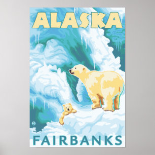 Pôster Ursos polares & Cub - Fairbanks, Alaska