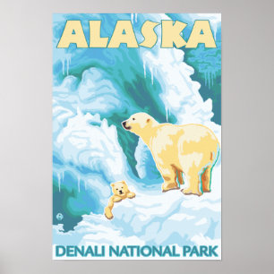 Pôster Ursos polares & Cub - parque nacional de Denali,