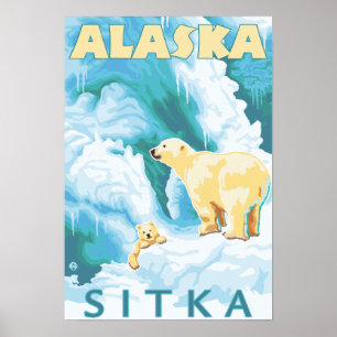Pôster Ursos polares & Cub - Sitka, Alaska