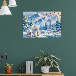 Poster Ursos Polares e Pintura da Cena de Inverno de Neve