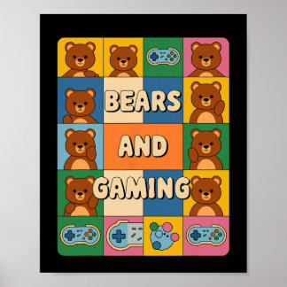 Poster Ursos Retro e Jogos Fofos Amante de Ursos Video Ga