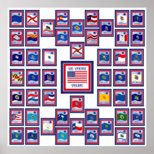 POSTER US 50 STATE FLAGS WHITE/556