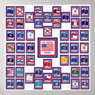 POSTER US 50 STATE FLAGS WHITE/556