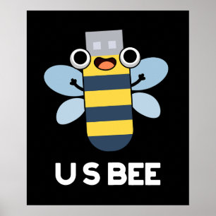 Poster US Abelha Engraçado USB Trocadilho Técnico Fundo E