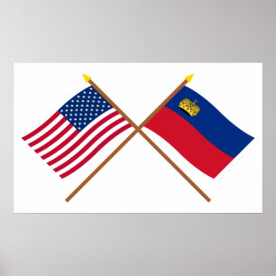Poster US and Liechtenstein Crossed Flags