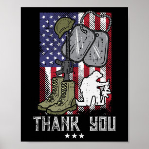 Poster US Flag Boots Gun Helmet Tag Soldier Obrigado Mem