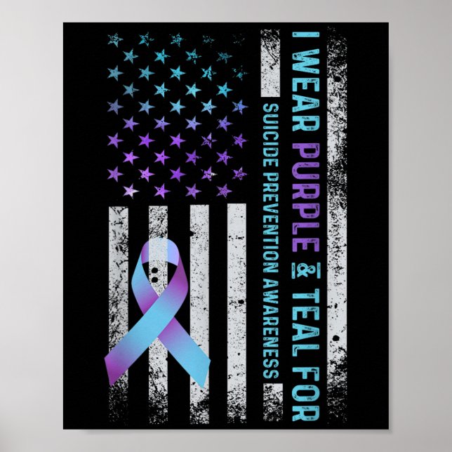 Poster Us Flag I Wear Purple And Teal Suicide Prevention  (Frente)