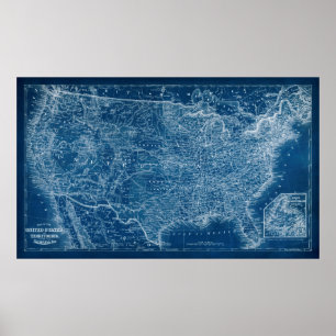 Poster US Map Blueprint
