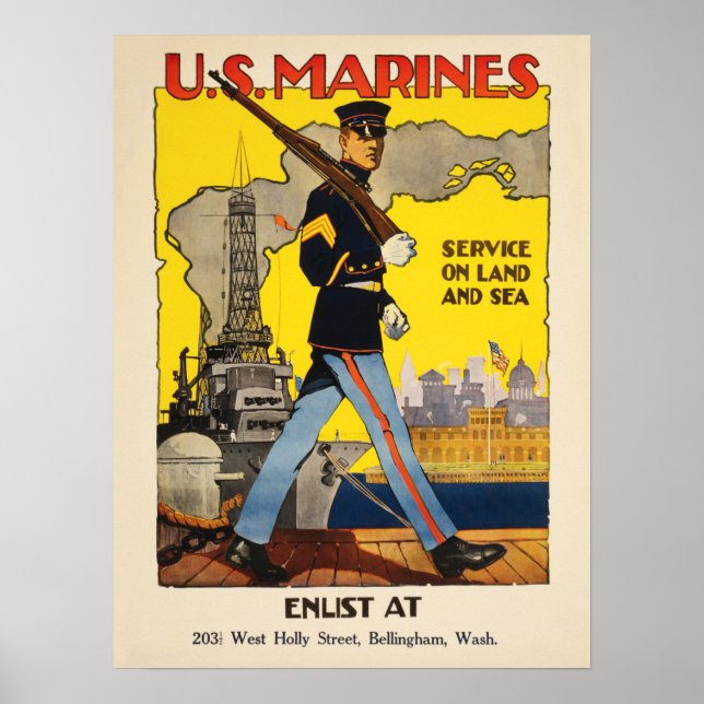 Poster US Marines Service On Land and Sea American WW1 (Frente)