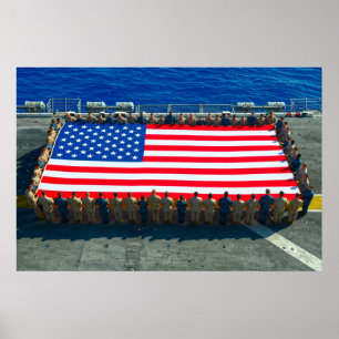 POSTER US PERSONNEL HONORING FLAG