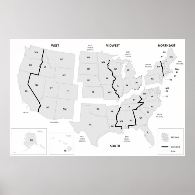 Poster US Regions Map United States (Frente)