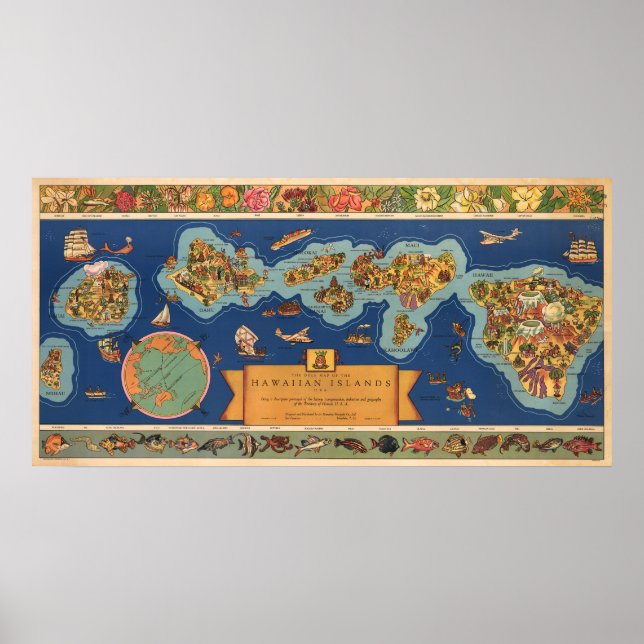 Poster " USA: 1937 Hawaii - DOLE Pineapple Map ... (Frente)