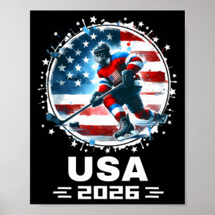 Poster Usa 2026 Hóquei Bandeira Americana Mulheres Homens