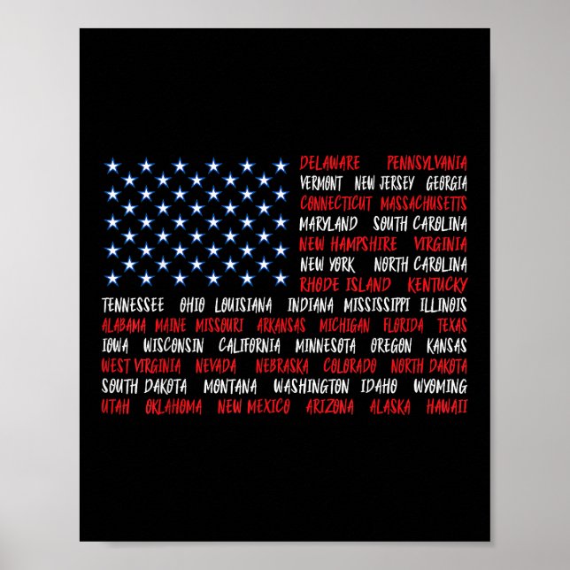 Poster USA American Flag All 50 State Names (Frente)