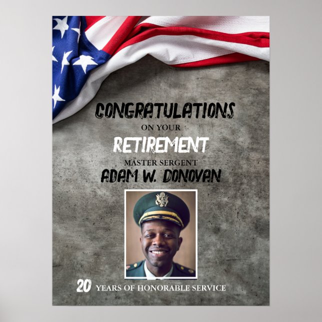 Poster USA American Flag Military Retirement Welcome (Frente)