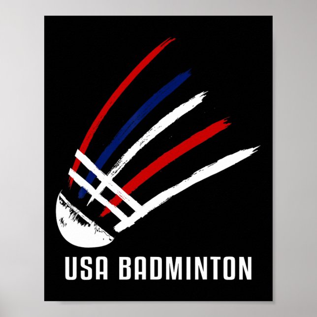 Poster Usa Badminton Shuttle Red White Blue (Frente)
