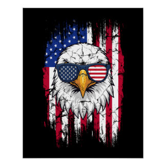 Pôster USA Flag And American Bald Eagle Grunge