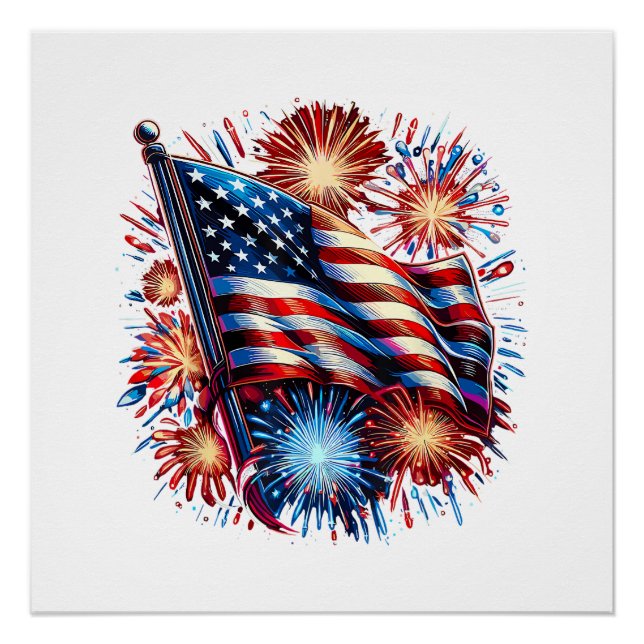 Pôster USA Flag Fireworks Patriotic (Frente)