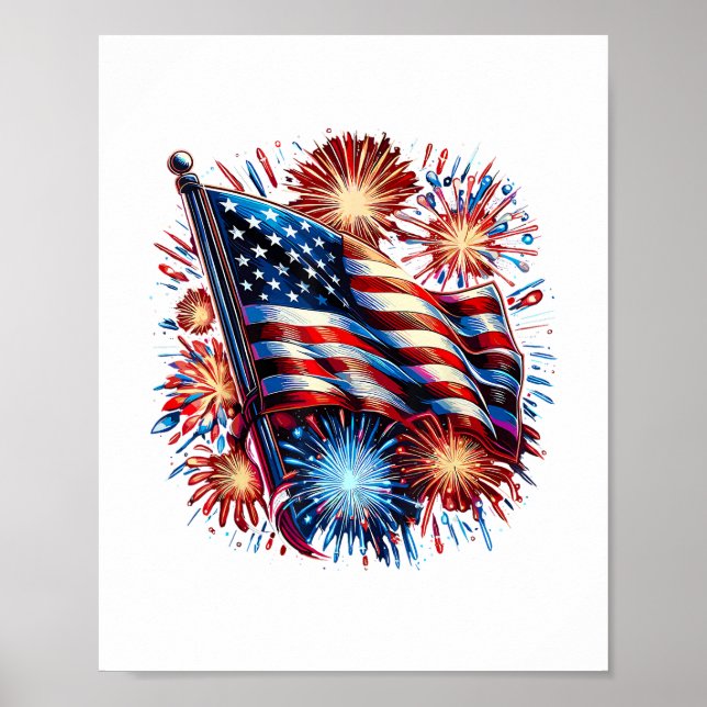 Poster USA Flag Fireworks Patriotic (Frente)