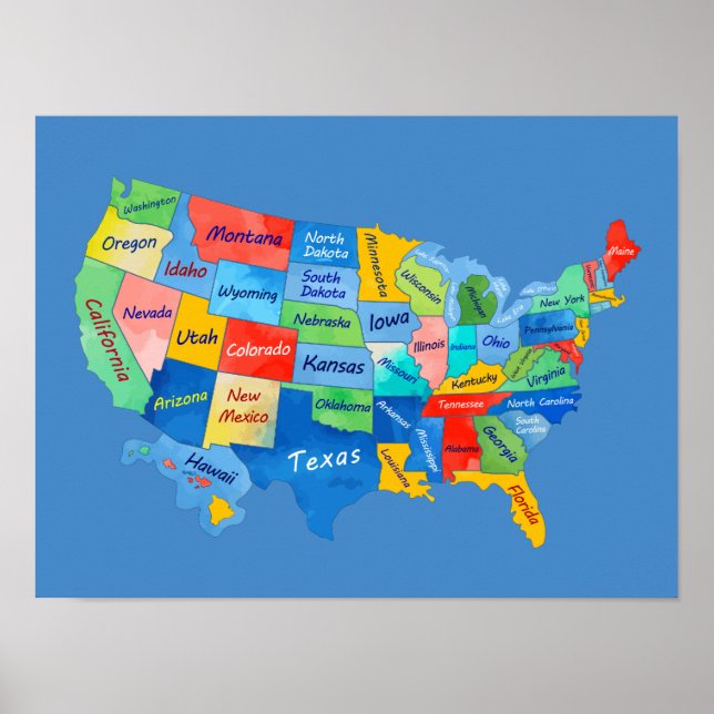 Poster USA MAP watercolor artwork (Frente)