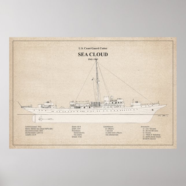 Poster USCG Cutter Sea Cloud wpg-284 - SBD (Frente)