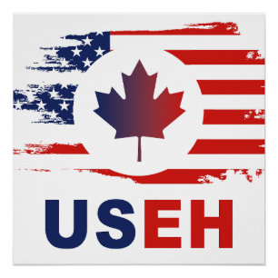 Pôster USEH Half Canadian American Canada USA Flag United