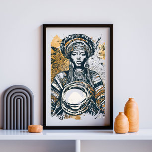Poster Uso Guerreiro - Rainha Tribal Negrito com Tambor