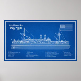 Poster USS Maine - Ship Blueprint Planos ABD