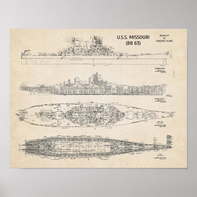 Poster USS Missouri Blueprint (Frente)