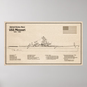 Poster USS Missouri - Entregar Planos de Esquema SD