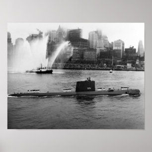 Poster USS Nautilus ancorada no porto de New York - 1958