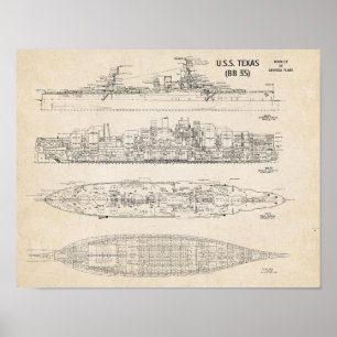 Poster USS TEXAS Blueprint