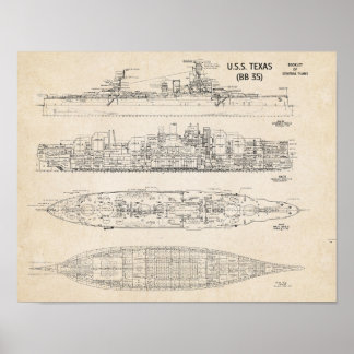 Poster USS TEXAS Blueprint