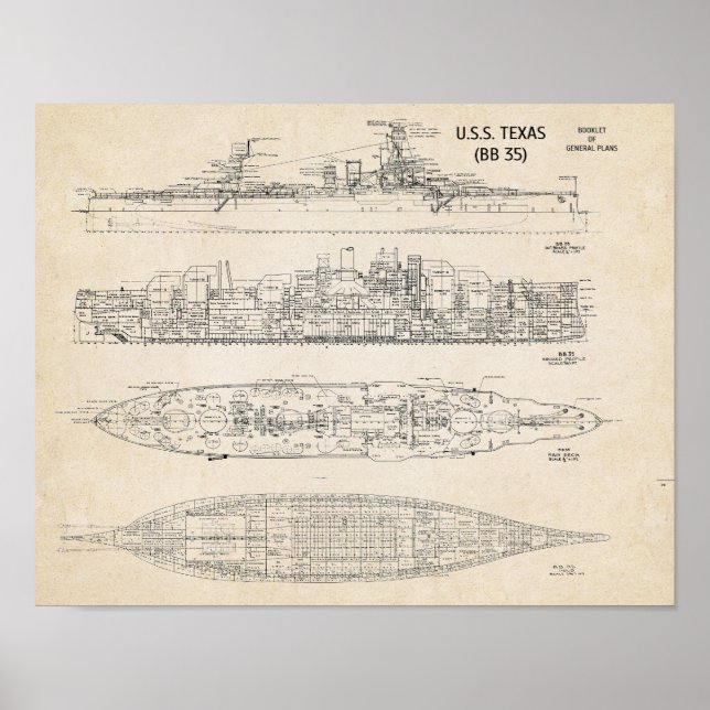 Poster USS TEXAS Blueprint (Frente)